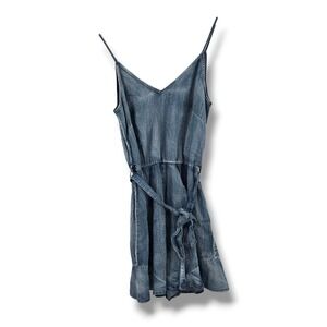 Womens Blue Denim Look Ruffle Hem Spaghetti Strap Romper Medium Blue Wash M